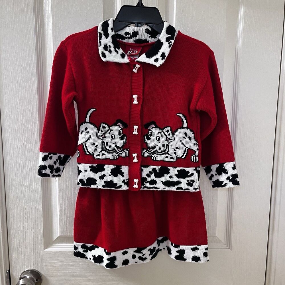 Vintage Disney 101 Dalmatians Sweater Cardigan and Skirt 2-Pc Set USA Girls